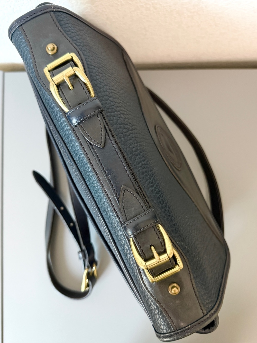 Dooney & Bourke Blue Leather Crossbody Bag with brass Hardware Vintage - Picture 3 of 11